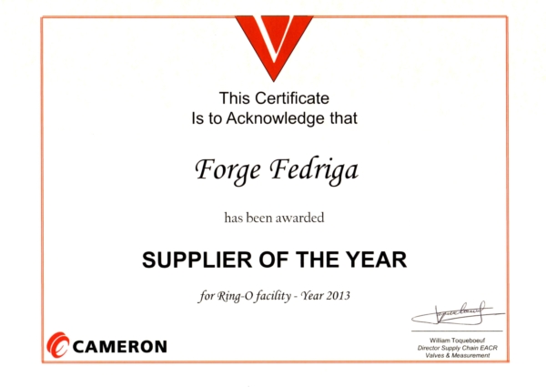 Forge Fedriga has been awarded SUPPLIER OF THE YEAR